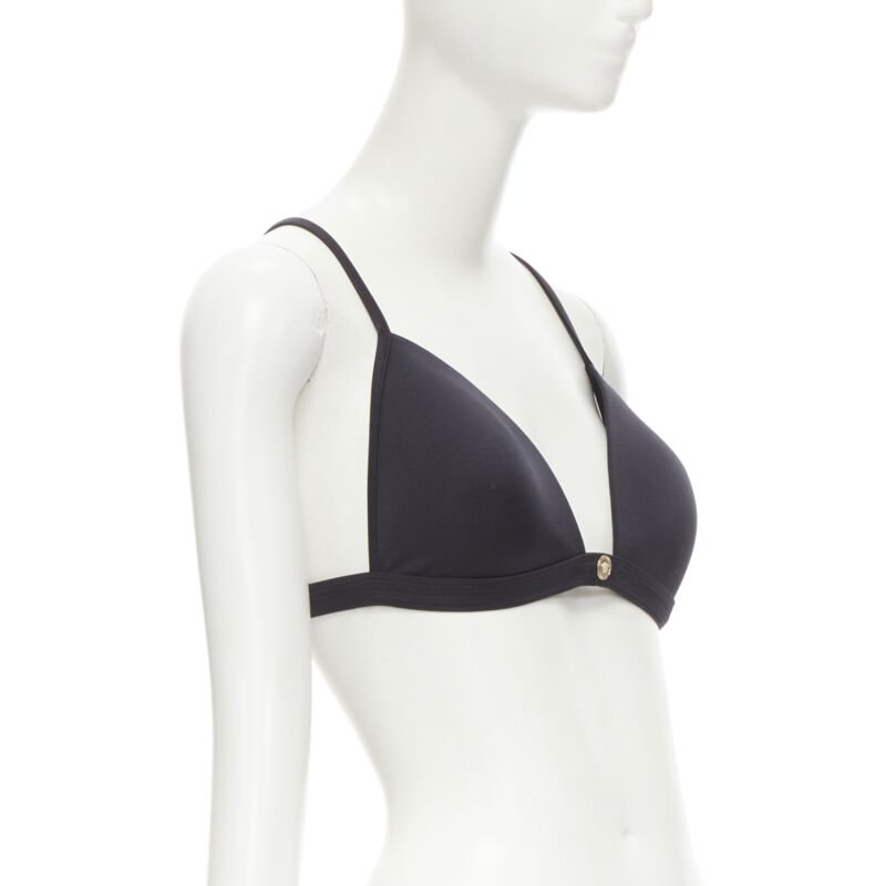 VERSACE Beachwear black padded gold Medusa button triangle bikini top Sz.4 M