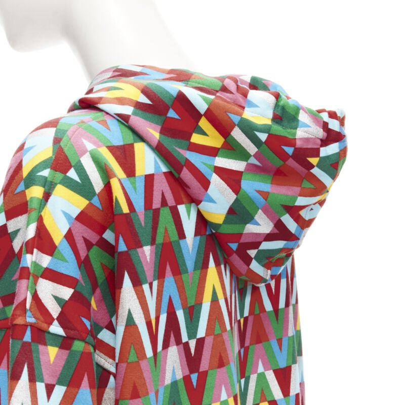 VALENTINO V Optical graphic logo silver foil oversized cropped cotton hoodie S