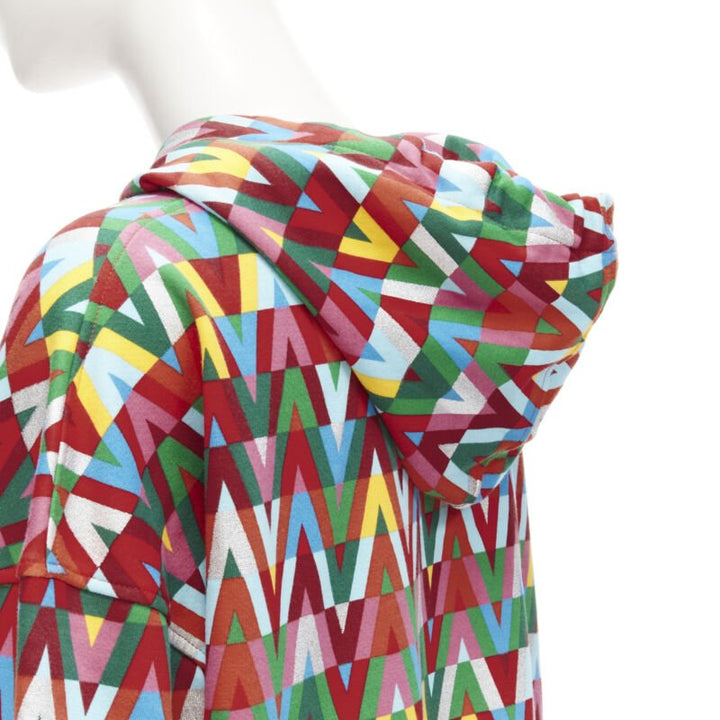 VALENTINO V Optical graphic logo silver foil oversized cropped cotton hoodie S