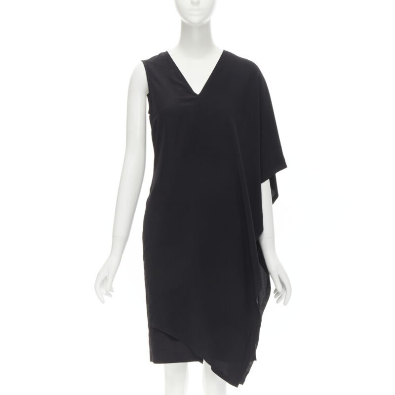 MAISON MARGIELA 2013 black polyester V-neck asymmetric bonded cape dress IT40 S