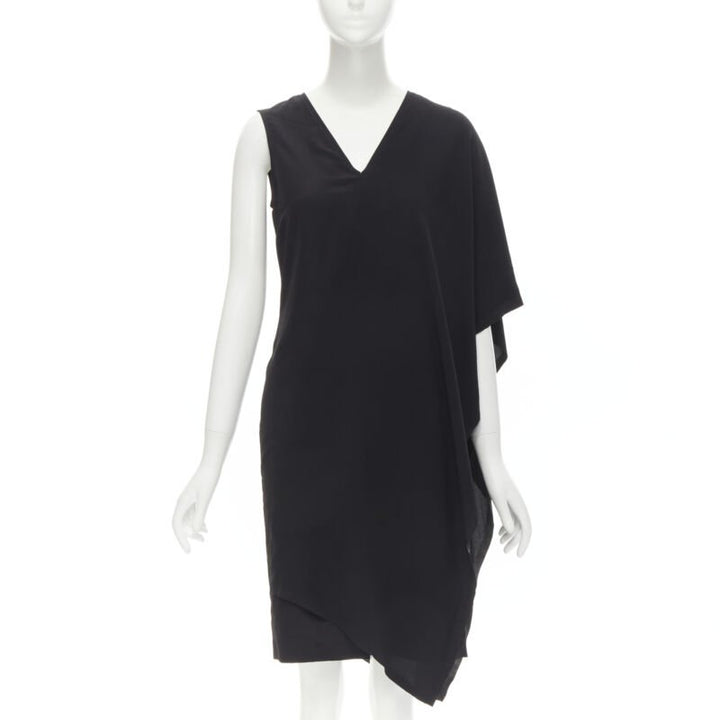 MAISON MARGIELA 2013 black polyester V-neck asymmetric bonded cape dress IT40 S