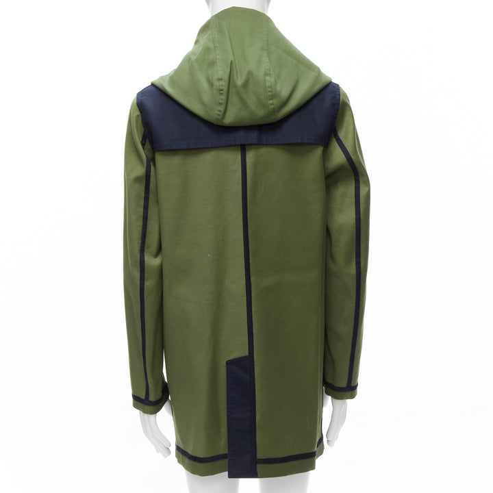 VALENTINO Reversible green navy cotton poplin oversized collar mid coat EU48 M