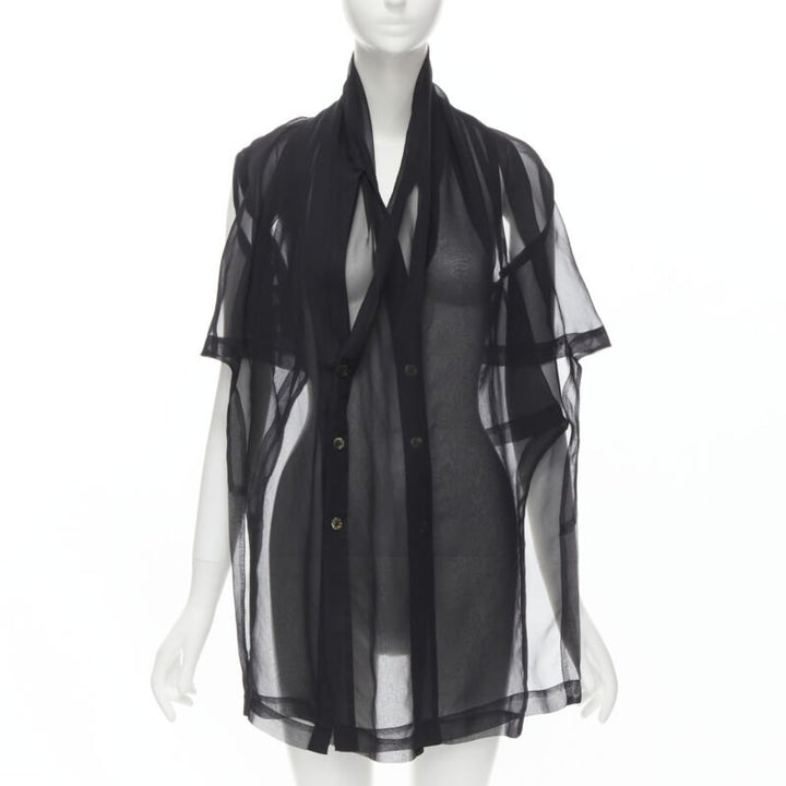 COMME DES GARCONS 1990 Vintage black sheer  deconstructed layered shirt S