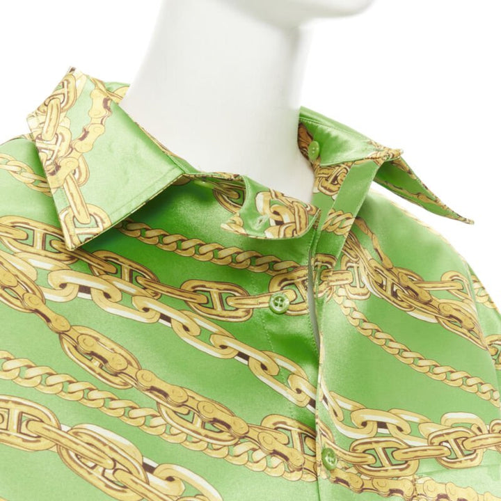 BALENCIAGA 2018 Runway line green gold chain print stiff boxy shirt FR34 XS