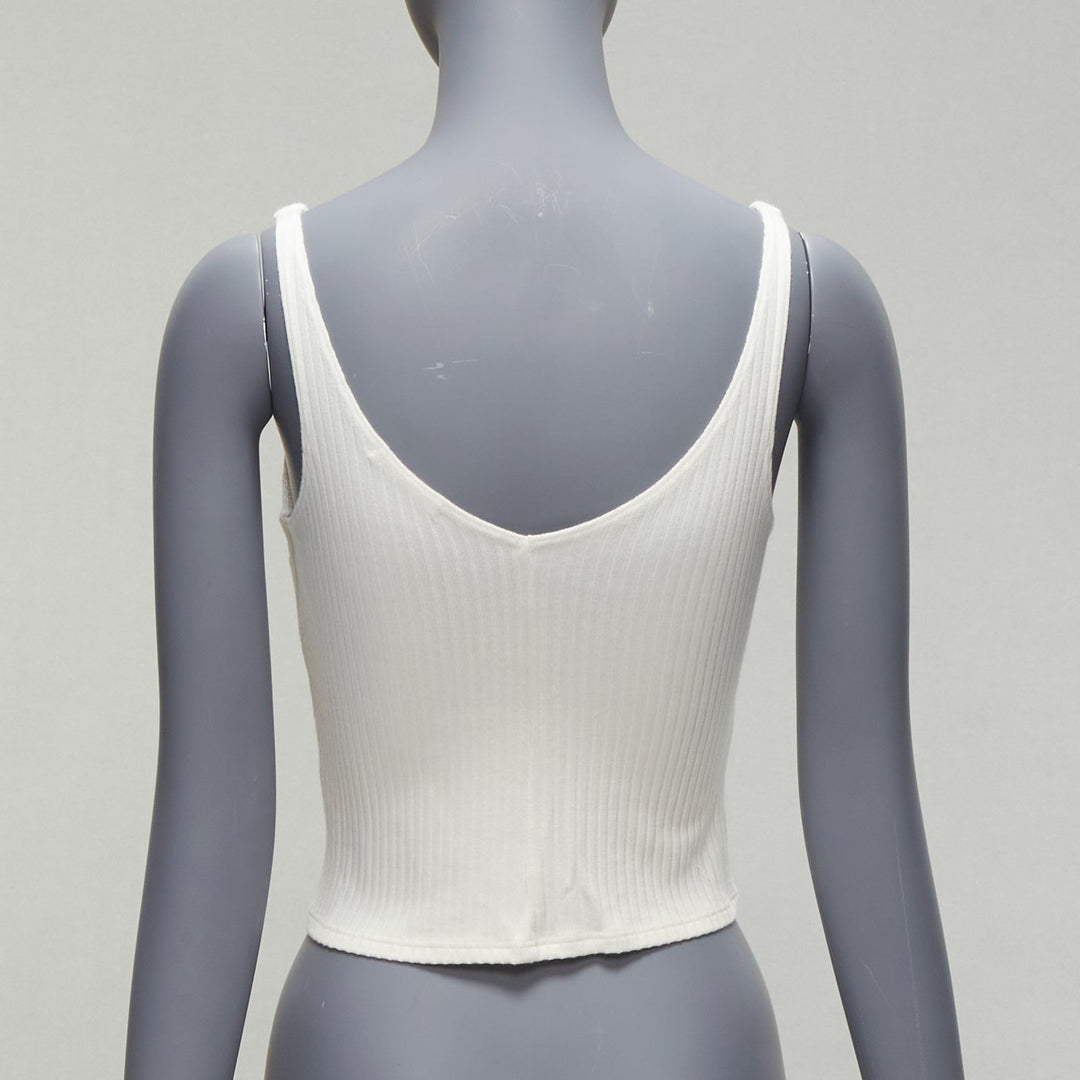 REFORMATION Giorgia cream ribbed shell button loops V neck tank top XS