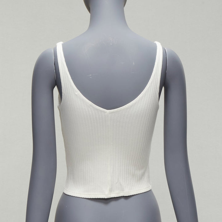 REFORMATION Giorgia cream ribbed shell button loops V neck tank top XS