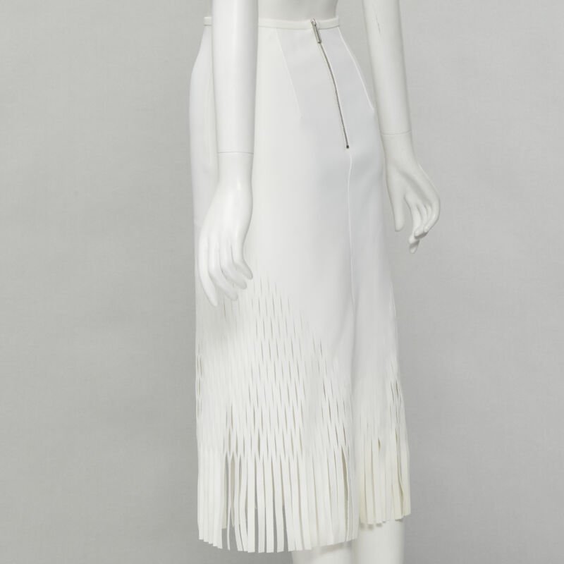 DION LEE white honeycomb cut out fringe hem midi skirt AUS 6 US2 XS