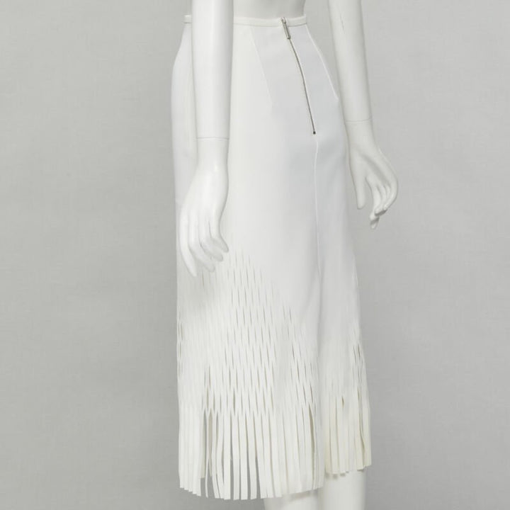 DION LEE white honeycomb cut out fringe hem midi skirt AUS 6 US2 XS