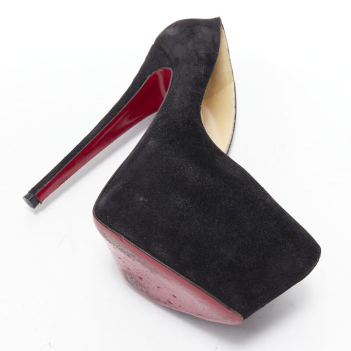 CHRISTIAN LOUBOUTIN Daffodile 160 black suede almond toe platform pump EU38