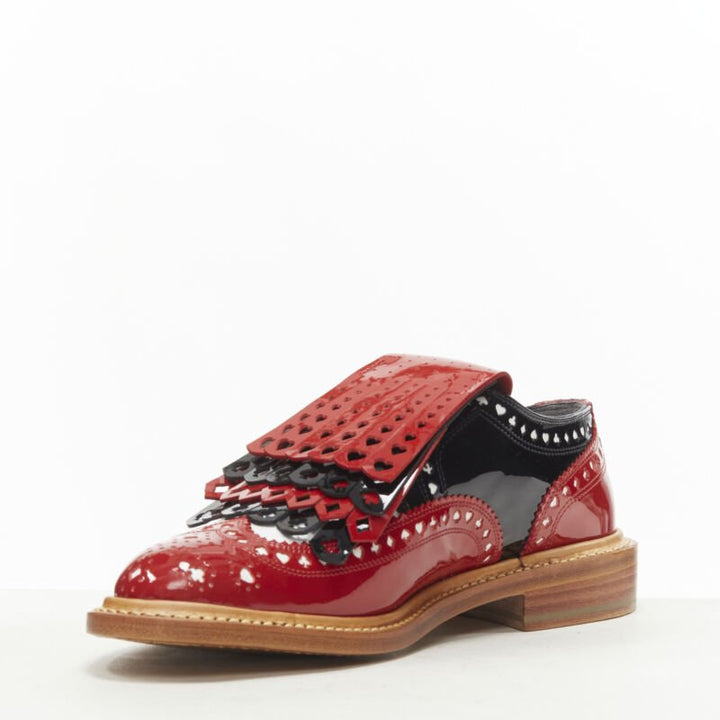 ROBERT CLERGERIE DISNEY Card Suits cut out fringed red black brogue EU36