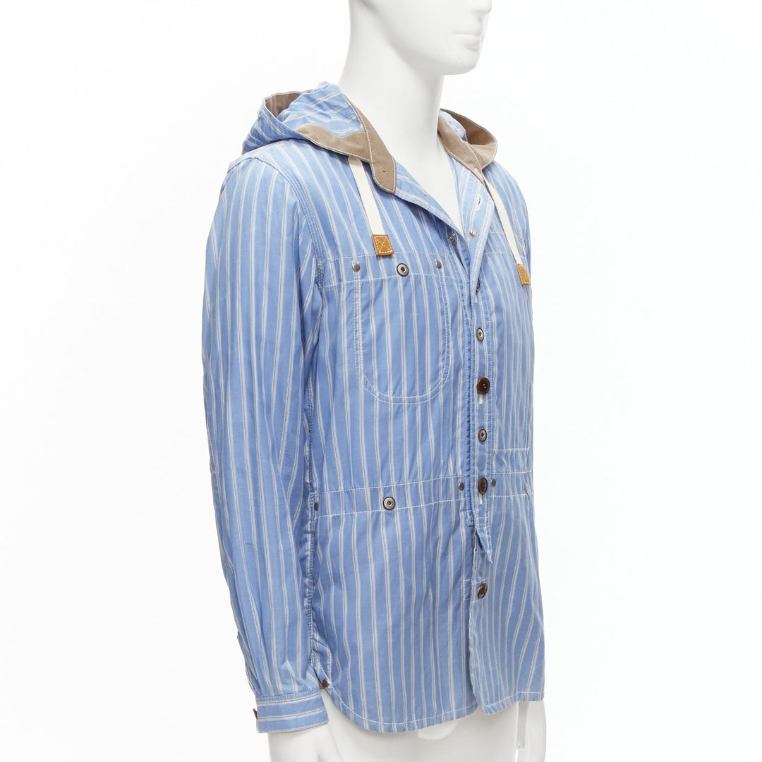 JUNYA WATANABE MAN 2013 blue brown cotton linen striped deconstructed parka M