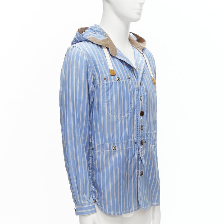 JUNYA WATANABE MAN 2013 blue brown cotton linen striped deconstructed parka M