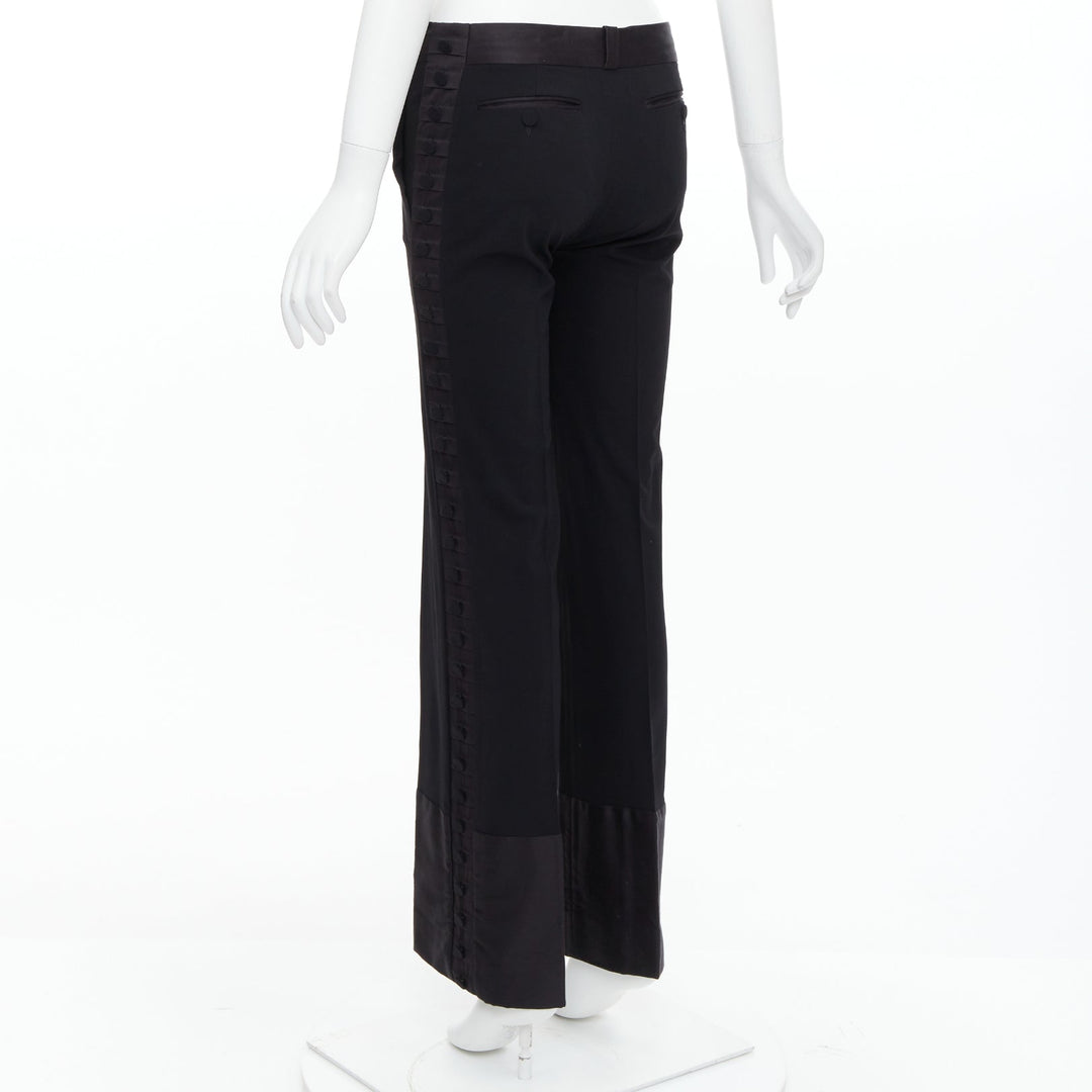 CHLOE black viscose wool blend fabric pleat button trim dress trousers FR34 XS