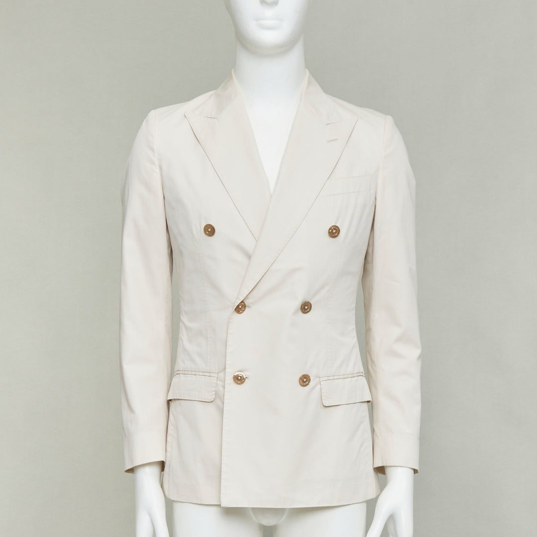 DOLCE GABBANA Taormina beige cotton silk buttons double breasted blazer IT44 XS