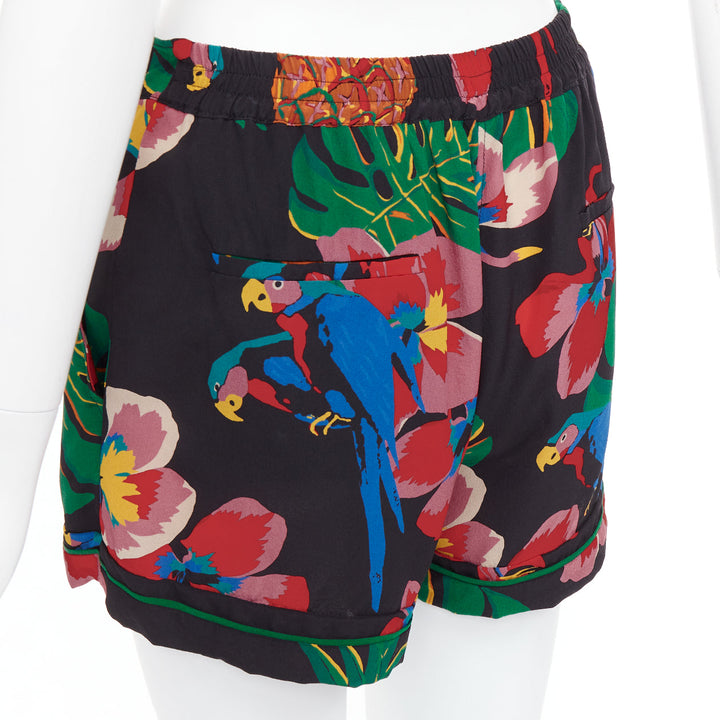 VALENTINO Hawaiian Couure 100% silk crepe parrot floral print high shorts S