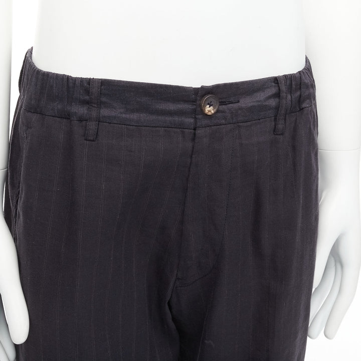 ZIGGY CHEN 2018 grey pinstripes linen ramie cotton tapered cropped pants FR46 S