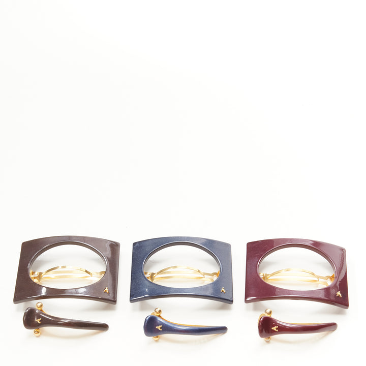 ALEXANDRE DE PARIS Zouari brown blue red square cut out acrylic hair clip X6