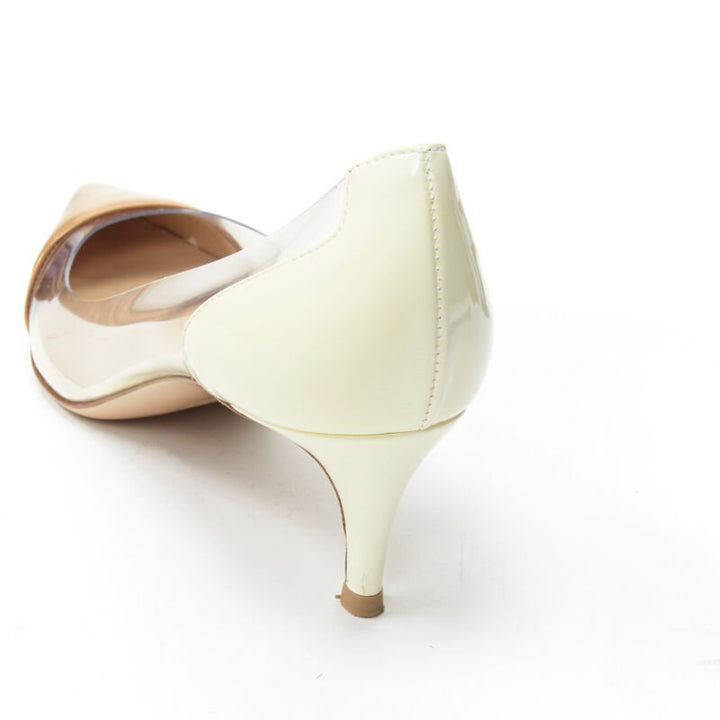 GIANVITO ROSSI Plexi Vernice Powder cream patent PVC nude toe cap heel EU37.5