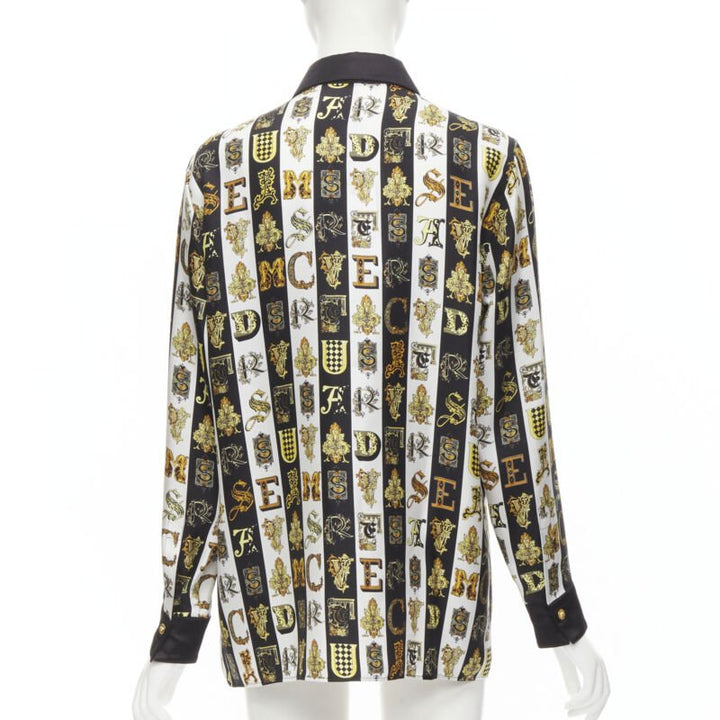 VERSACE Virtus Alphabet black gold Barocco Medusa button silk shirt IT42 M