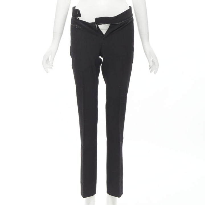 GUCCI black viscose silver waist trim straight leg trousers IT38 XS