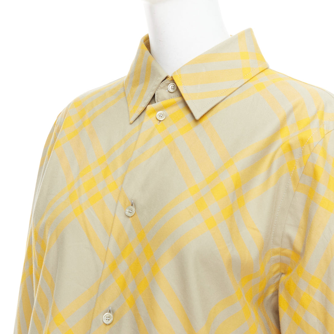 BURBERRY yellow khaki knight House Check long sleeve shirt UK8 S