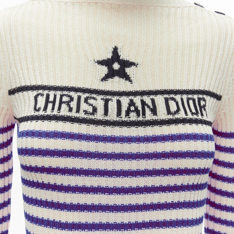 CHRISTIAN DIOR 2022 Mariniere blue nautical sailor stripe logo ribbed top FR34