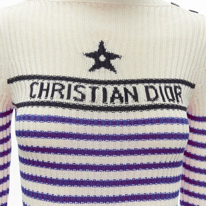 CHRISTIAN DIOR 2022 Mariniere blue nautical sailor stripe logo ribbed top FR34