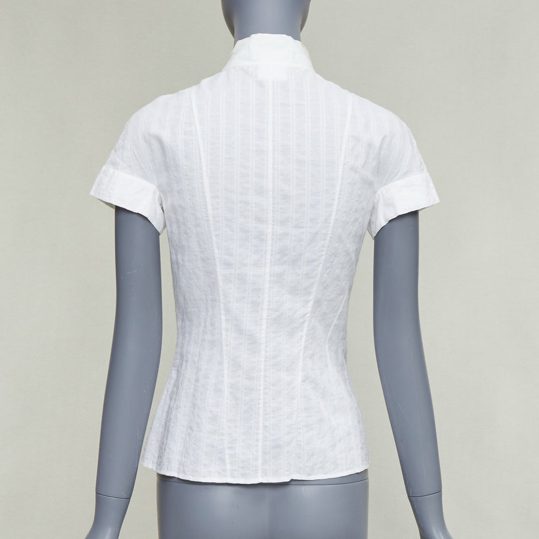 CHANEL 2016 cream cotton CC logo striped fitted shirt FR34 XS