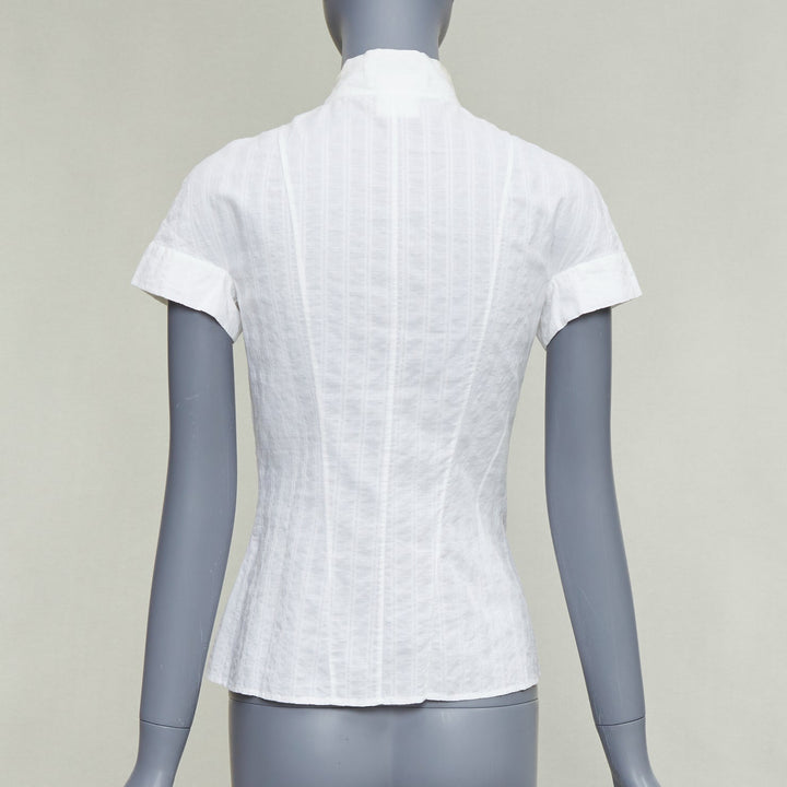 CHANEL 2016 cream cotton CC logo striped fitted shirt FR34 XS