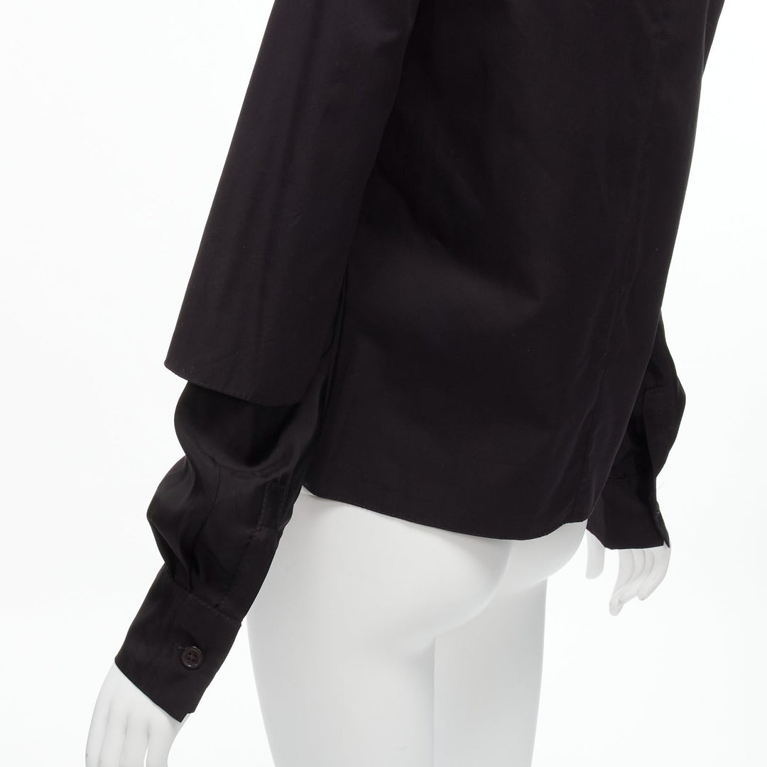 MARNI black cotton layered sleeves minimal crew neck blouse top FR36 S