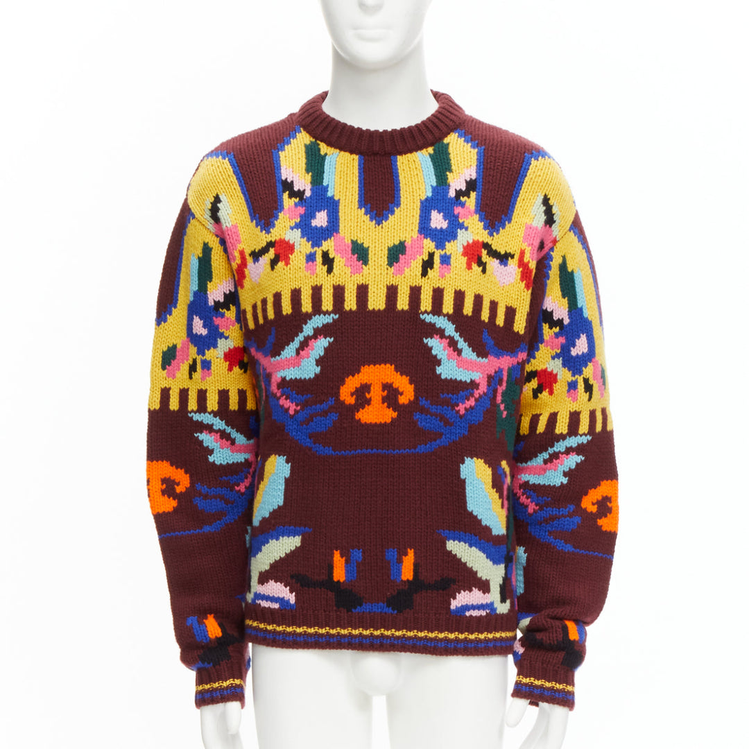PRADA 2018 multicolour graphic virgin wool cashmere crew neck sweater IT48 M