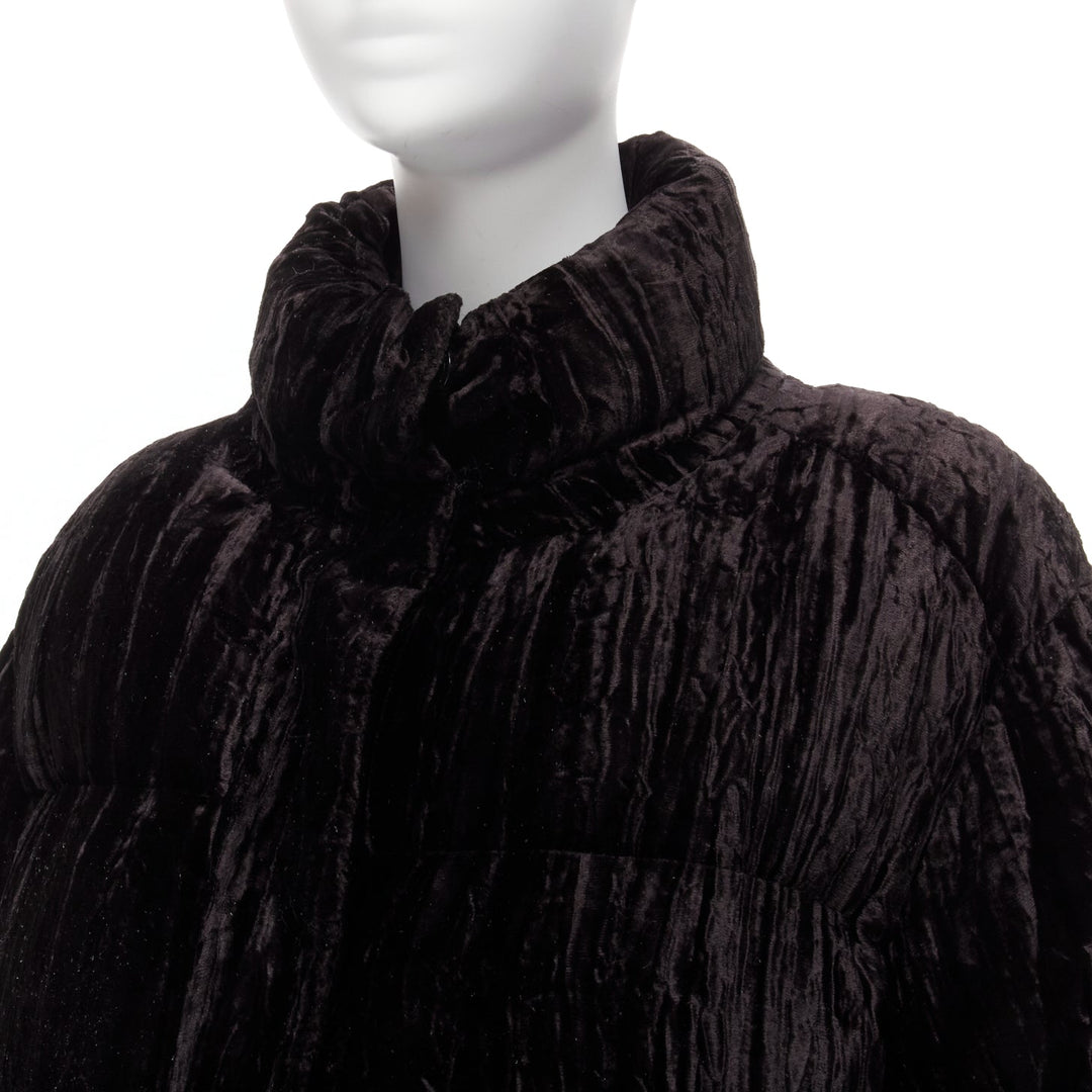 ANAIS JOURDEN black crimped velvet high neck puffer coat jacket FR38 M