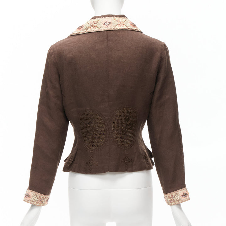 VOYAGE INVEST IN THE ORIGINAL LONDON beige embroidery beaded brown blazer M