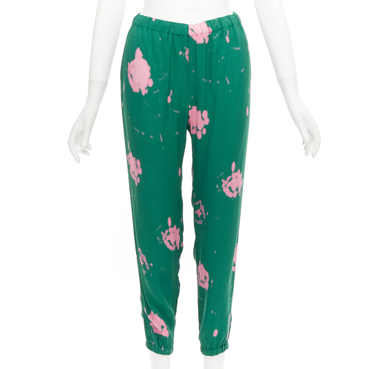 MARNI green pink splatter tie dye print elasticated casual pants IT38 XS