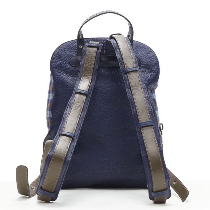 CHRISTIAN LOUBOUTIN Backloubi blue brown gingham check spike stud backpack bag