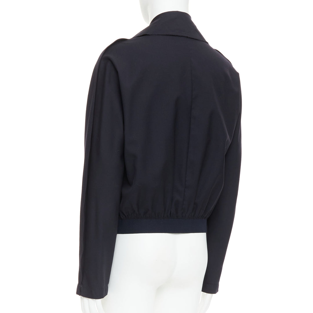 LANVIN navy wool trench coat inspired interfaced bomber jacket FR48 M