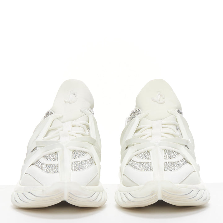 JIMMY CHOO Cosmos white leather rubber JC logo crystal dad sneakers EU39A