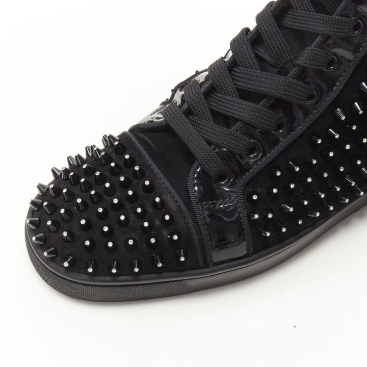 CHRISTIAN LOUBOUTIN Louis black velvet crystal spike stud high top sneaker EU41