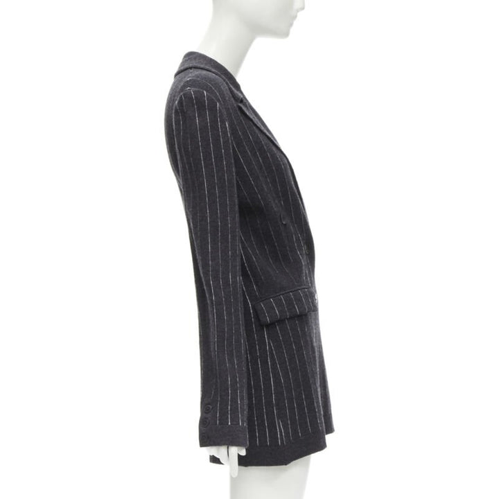 BARRIE 100% pure cashmere dark grey pinstriped double breasted blazer cardigan S