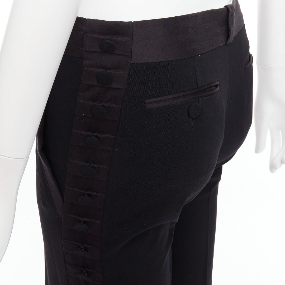 CHLOE black viscose wool blend fabric pleat button trim dress trousers FR34 XS