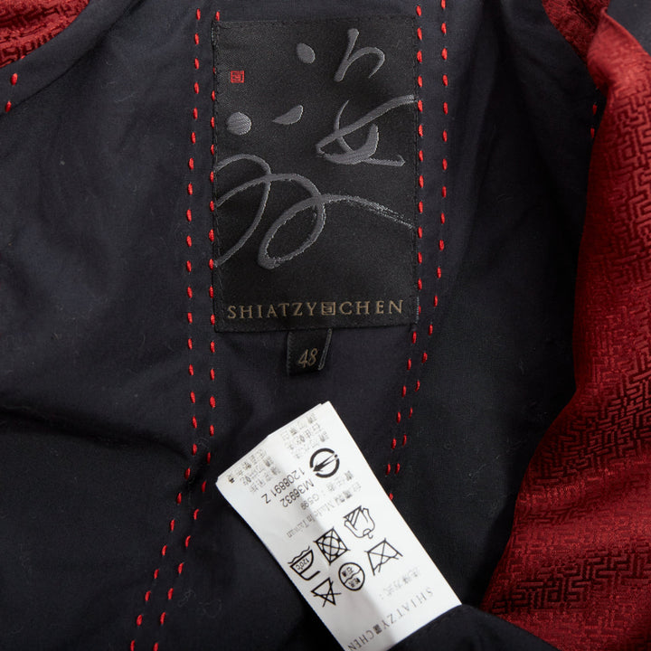 SHIATZY CHEN black cotton blend silky embroidered padded coat IT48 M