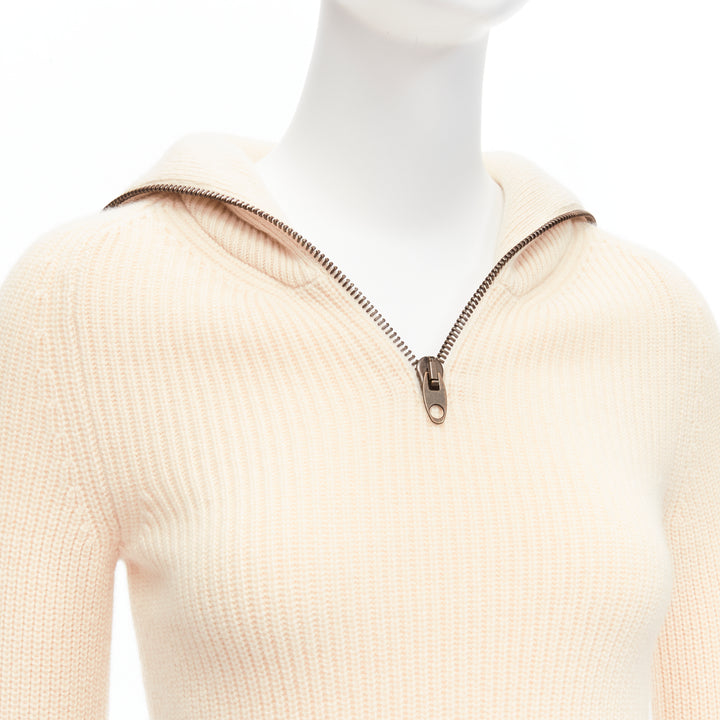 PETAR PETROV 2022 100% cashmere cream half zip sailor collar sweater FR34 XS