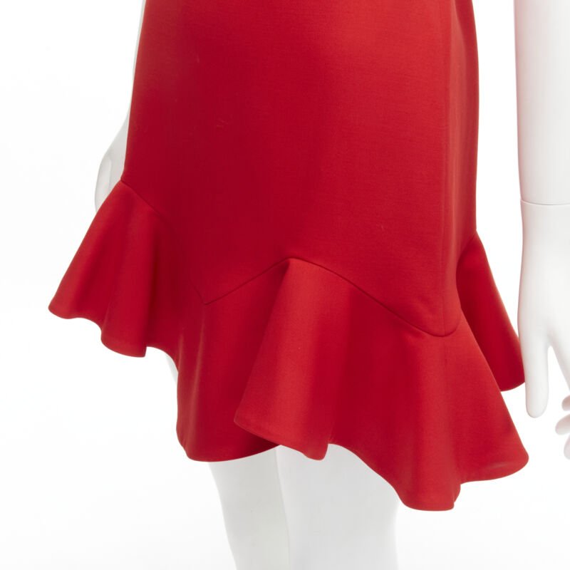 ALEXANDER MCQUEEN red wool crepe tulip neck flutter hem dress IT38 XS