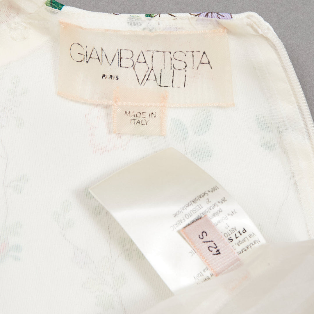 GIAMBATTISTA VALLI white green nylon silk floral print fit flare dress IT42 M