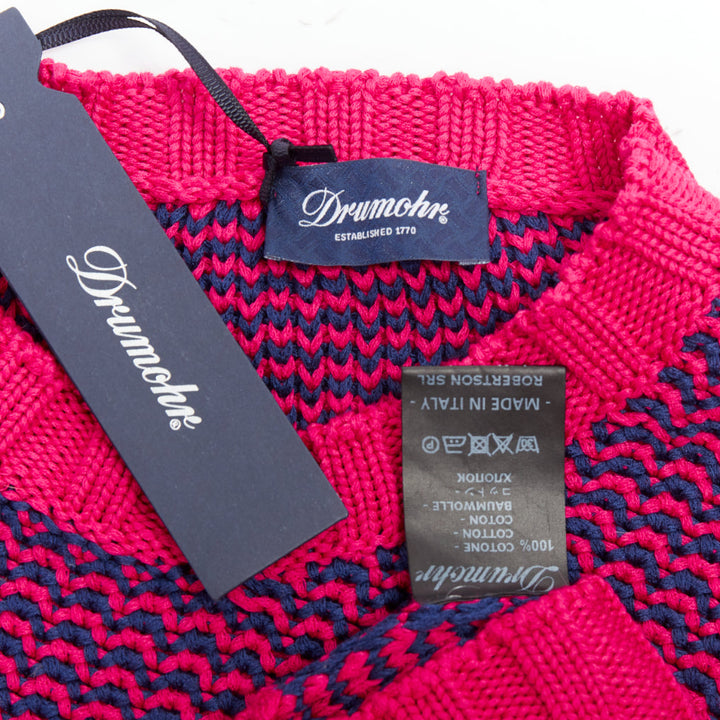 DRUMOHR pink violet cotton knit scallop collar crew sweater IT48 M