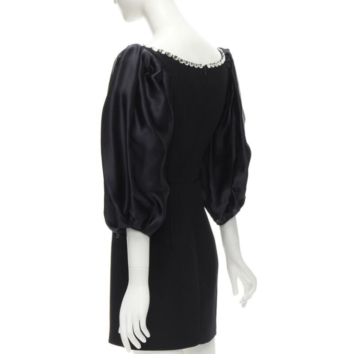 RASARIO black crystal embellished neckline puff balloon sleeves dress FR36 S