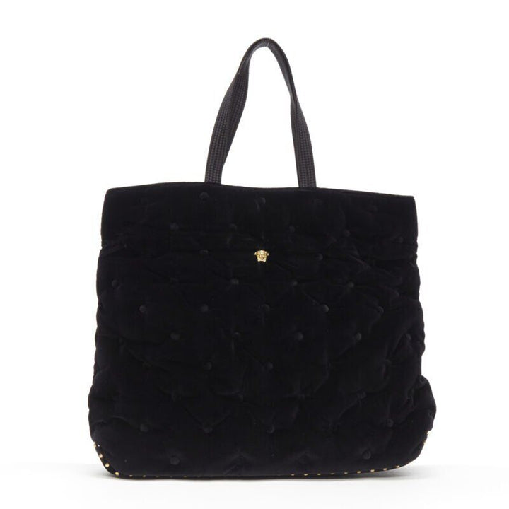 VERSACE Runway Pillow Talk black velvet quilted foldover clutch tote bag