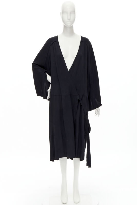 rare COMME DES GARCONS Vintage 1980's black asymmetric wrap kimono robe dress