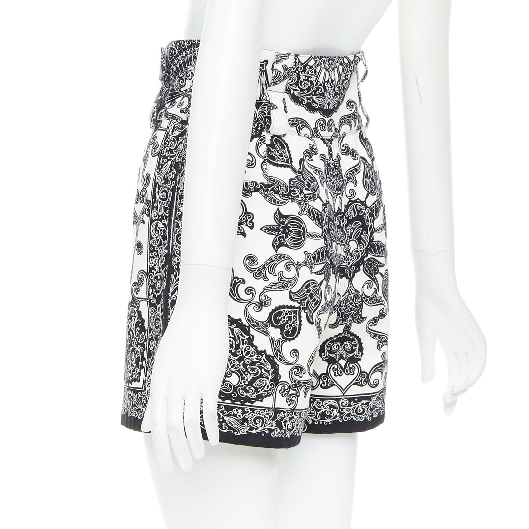 CHRISTIAN DIOR black white cotton handkerchief double belt shorts FR34 XS