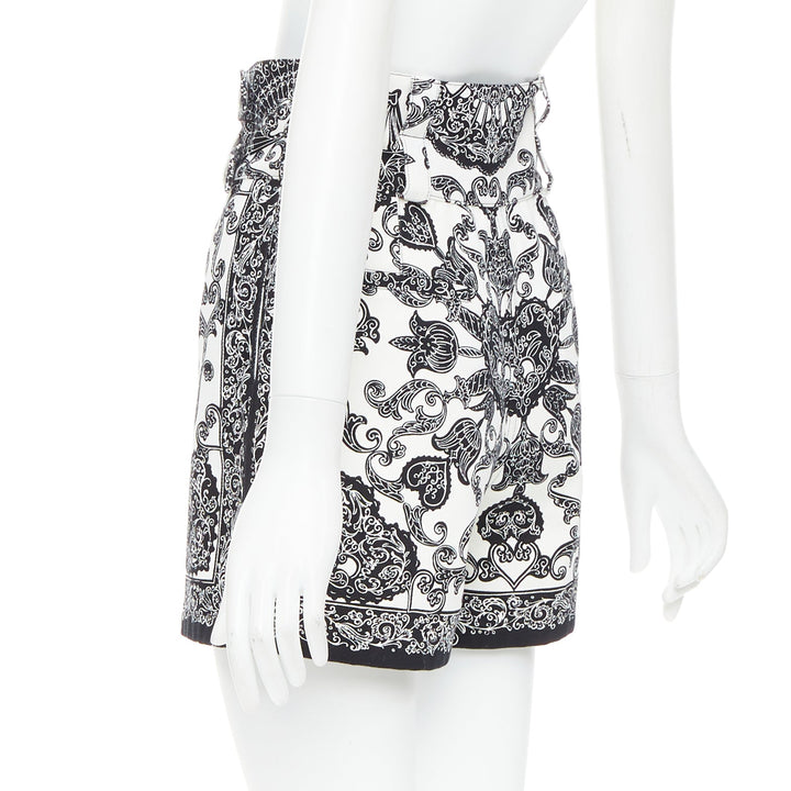 CHRISTIAN DIOR black white cotton handkerchief double belt shorts FR34 XS